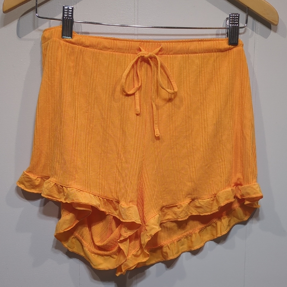 Love by Gap Light Orange Ribbed Ruffle‎ Hem Shorts Medium Tie Waist Lounge